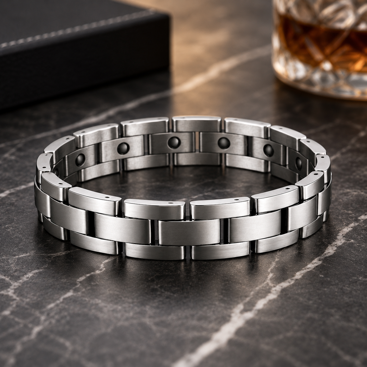 Men’s Stainless Steel, Magnetic Silver Link Bracelet