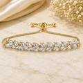 Crystal Leaf Bracelet for Women, Adjustable 18K Gold Plated CZ Tennis Bracelet