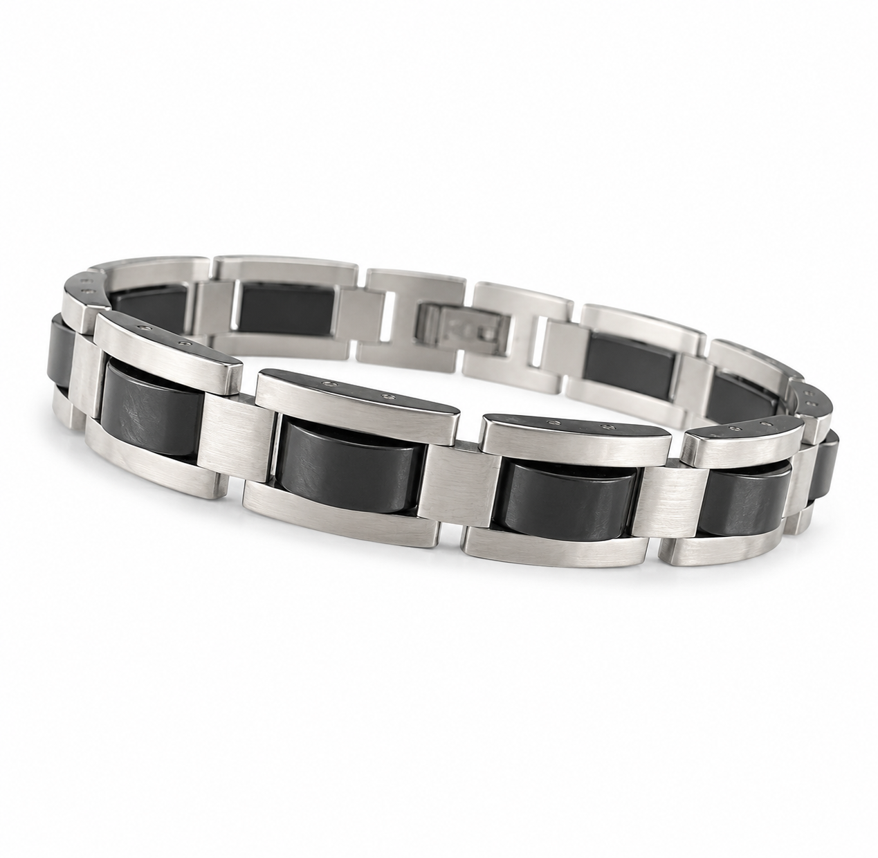 Men’s Magnetic Bracelet, Black Titanium Stainless Steel Bracelet, Natural Magnetic Link Bracelet for Men,  Modern Minimalist Jewelry