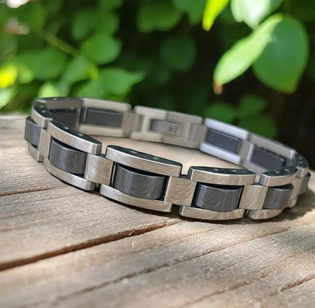 Men’s Magnetic Bracelet, Black Titanium Stainless Steel Bracelet, Natural Magnetic Link Bracelet for Men,  Modern Minimalist Jewelry