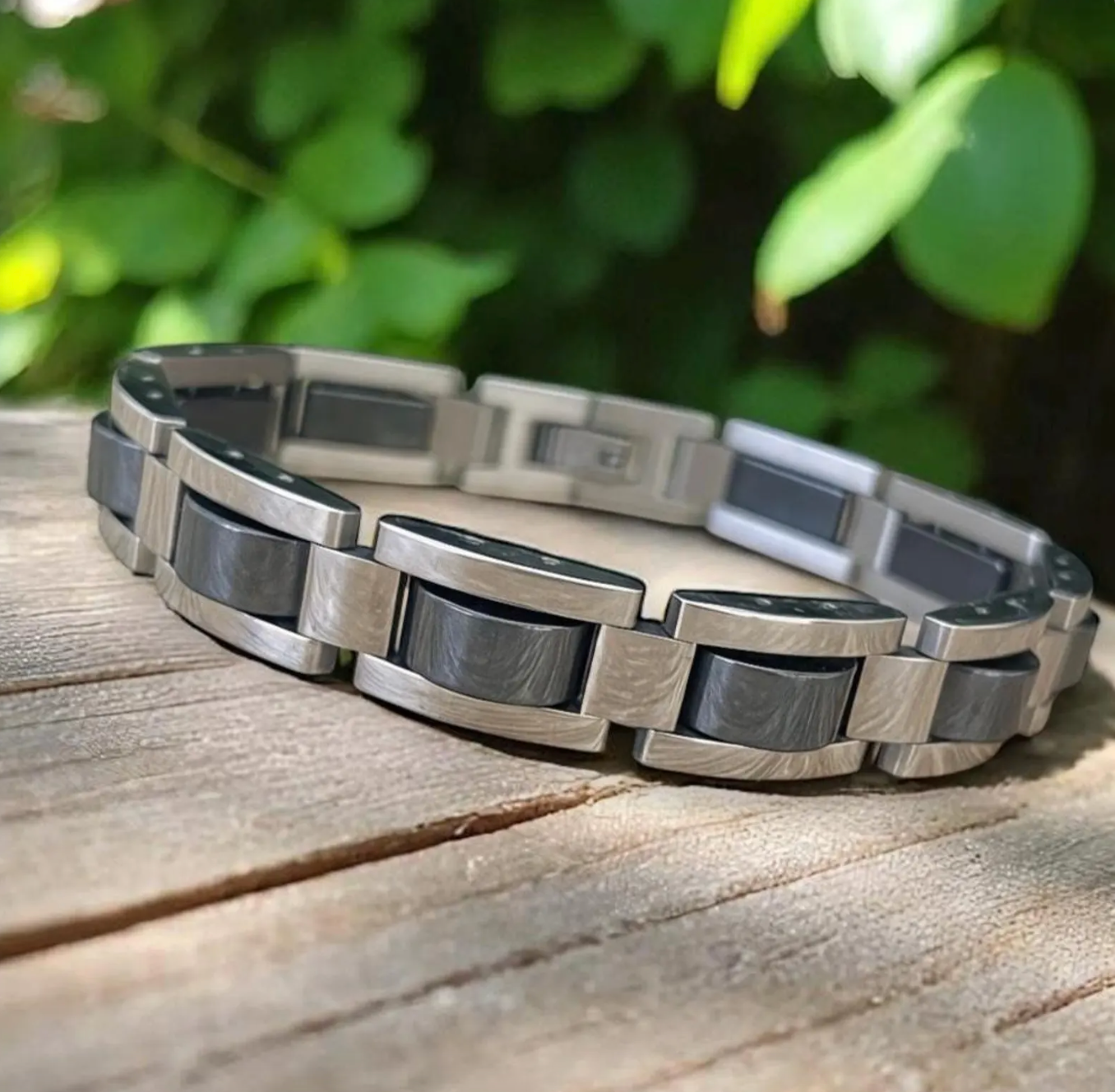 Men’s Magnetic Bracelet, Black Titanium Stainless Steel Bracelet, Natural Magnetic Link Bracelet for Men,  Modern Minimalist Jewelry