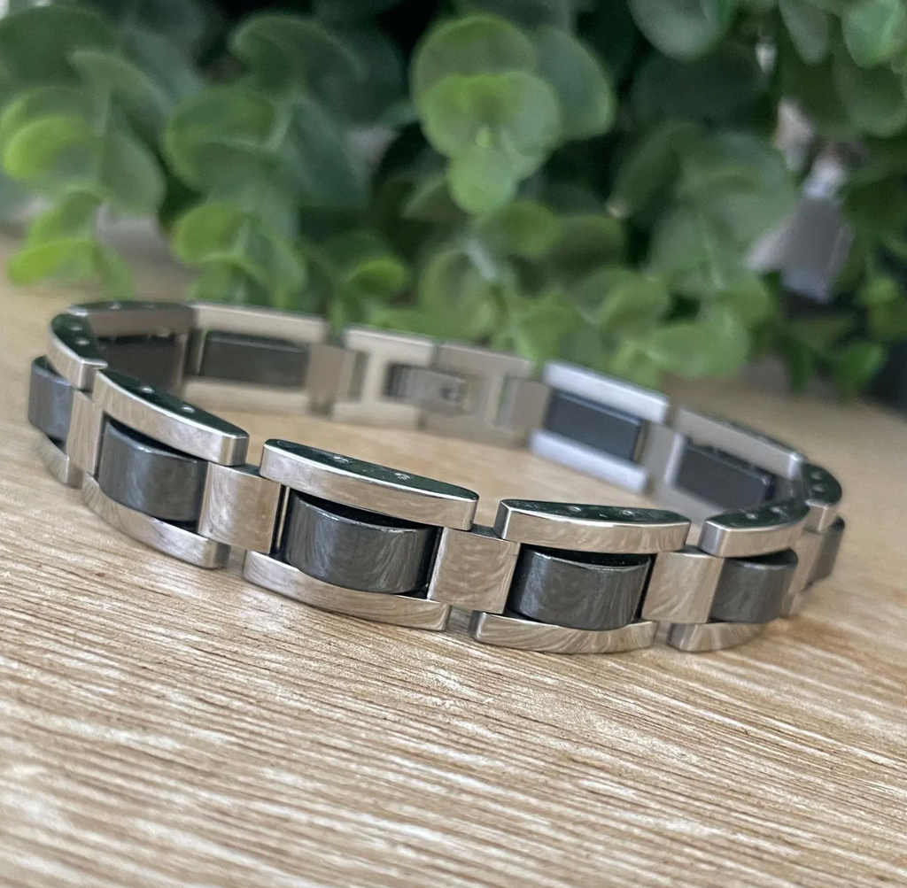 Men’s Magnetic Bracelet, Black Titanium Stainless Steel Bracelet, Natural Magnetic Link Bracelet for Men,  Modern Minimalist Jewelry