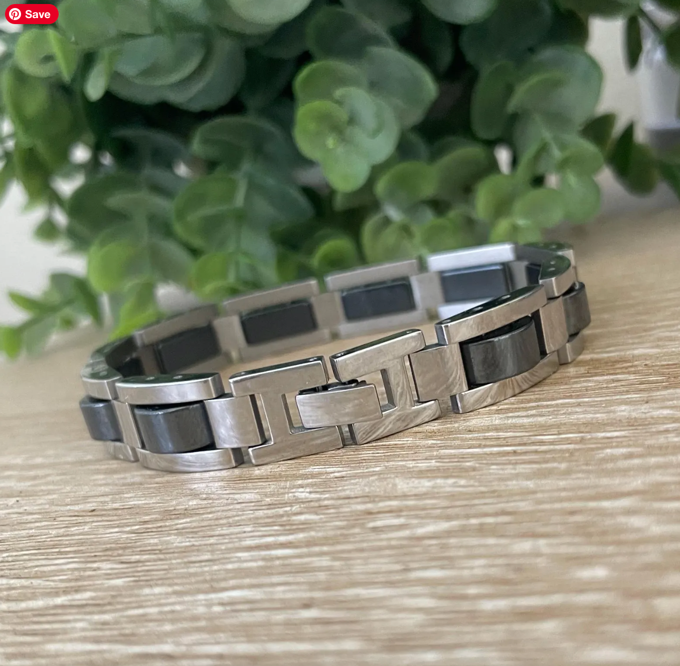 Men’s Magnetic Bracelet, Black Titanium Stainless Steel Bracelet, Natural Magnetic Link Bracelet for Men,  Modern Minimalist Jewelry