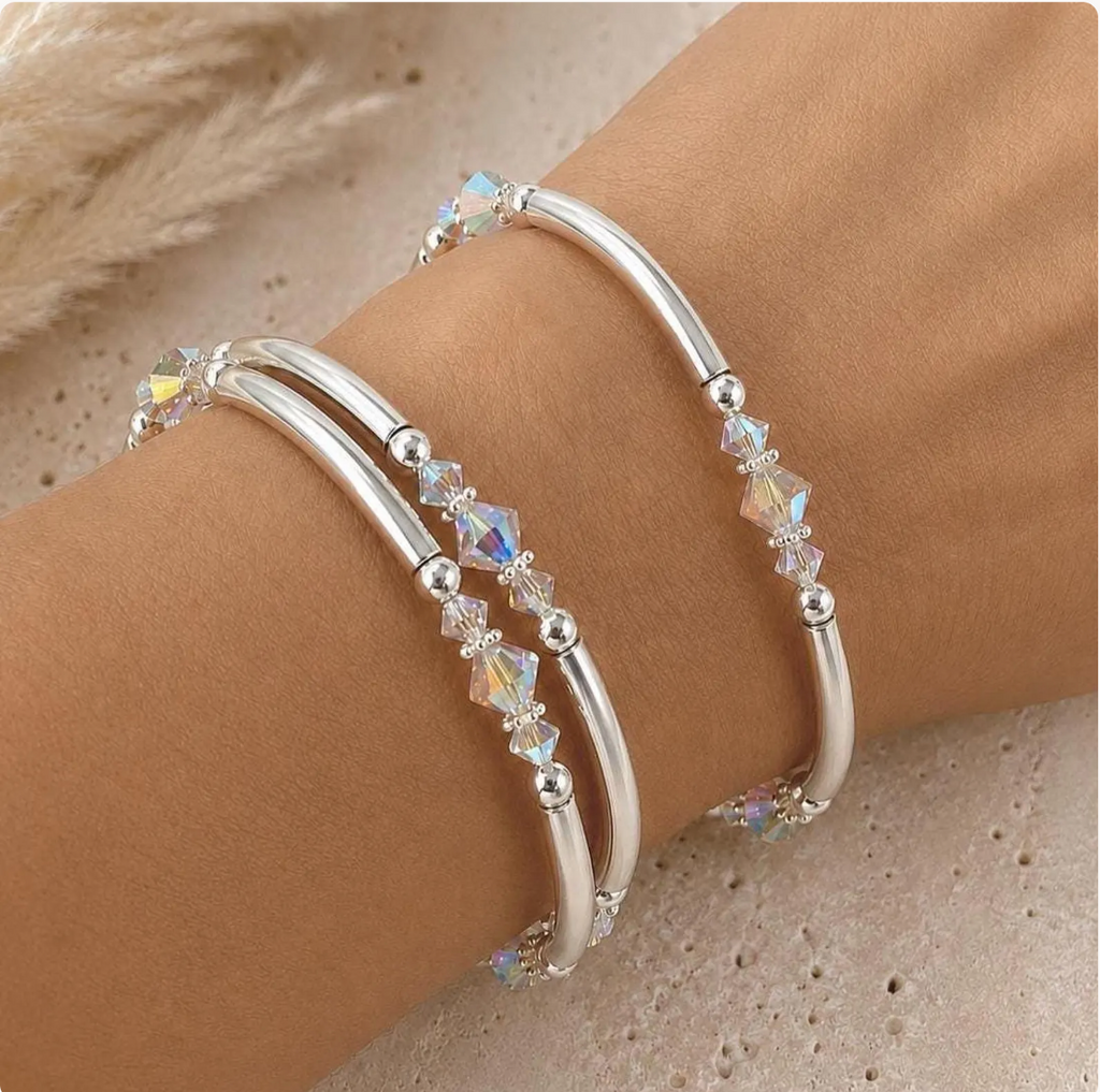 Silver Tone Swarovski Crystal Bangle Set