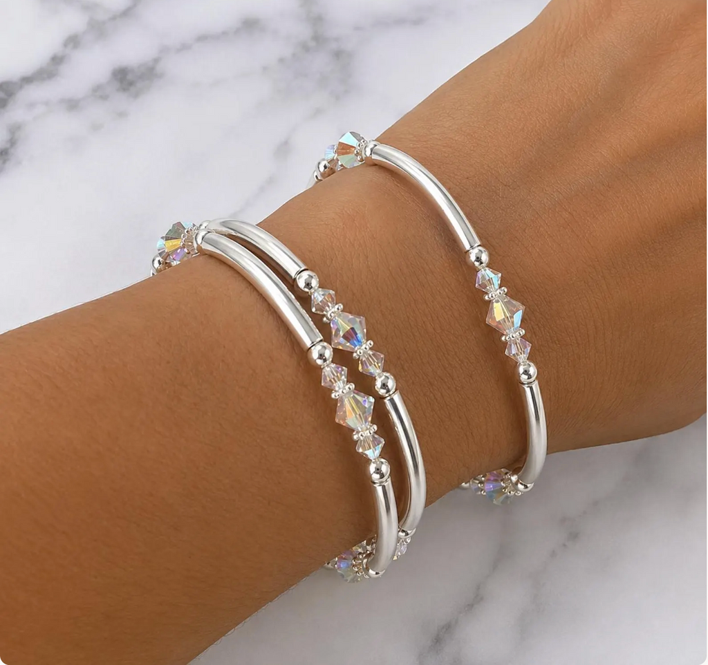 Silver Tone Swarovski Crystal Bangle Set