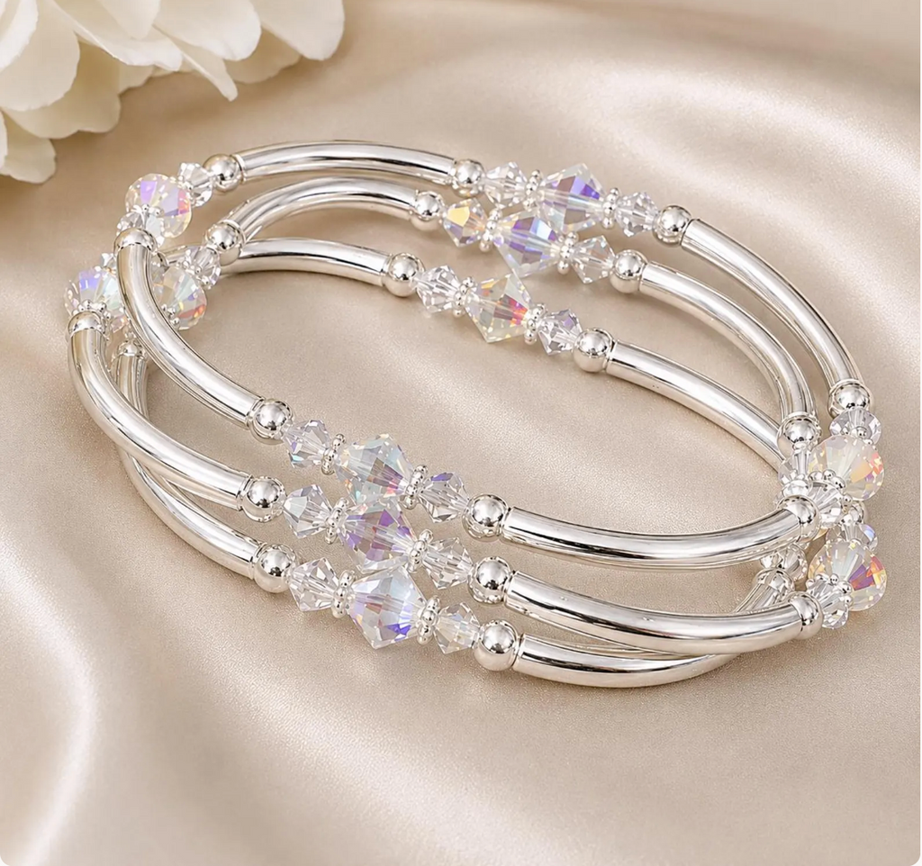 Silver Tone Swarovski Crystal Bangle Set