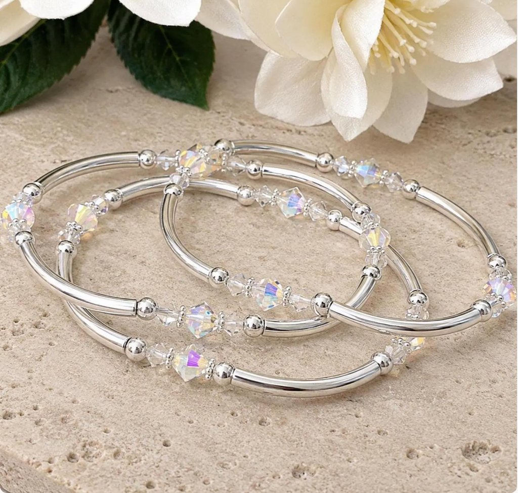 Silver Tone Swarovski Crystal Bangle Set