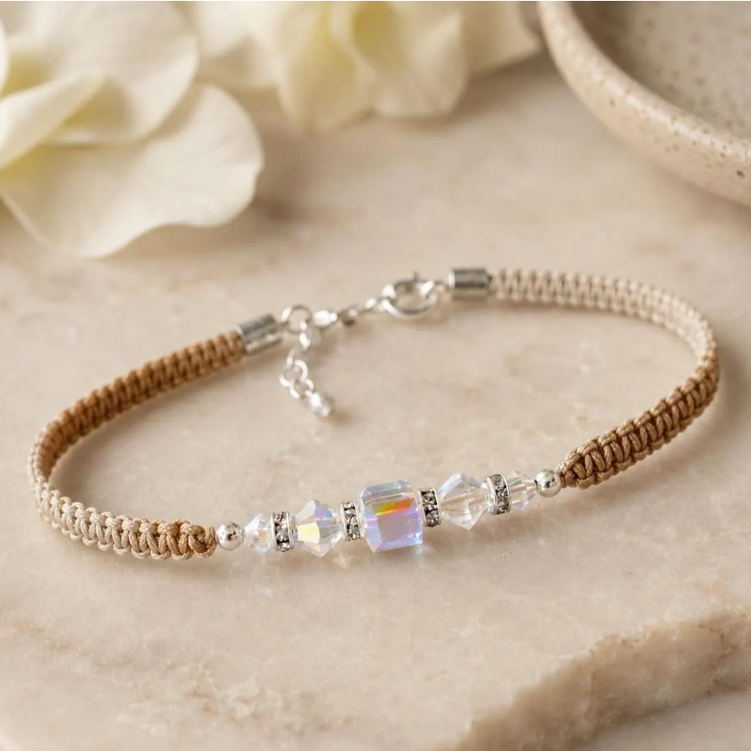 Swarovski Crystal Boho Anklet: Woven Ankle Bracelet