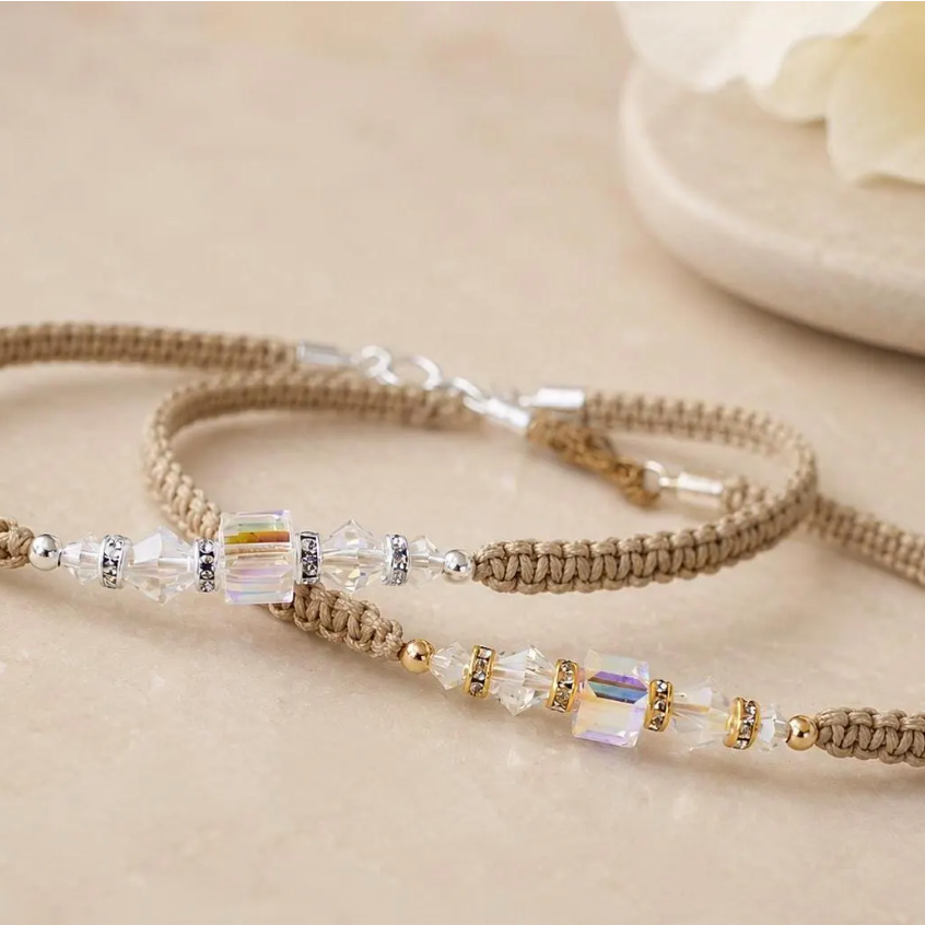 Swarovski Crystal Boho Anklet: Woven Ankle Bracelet