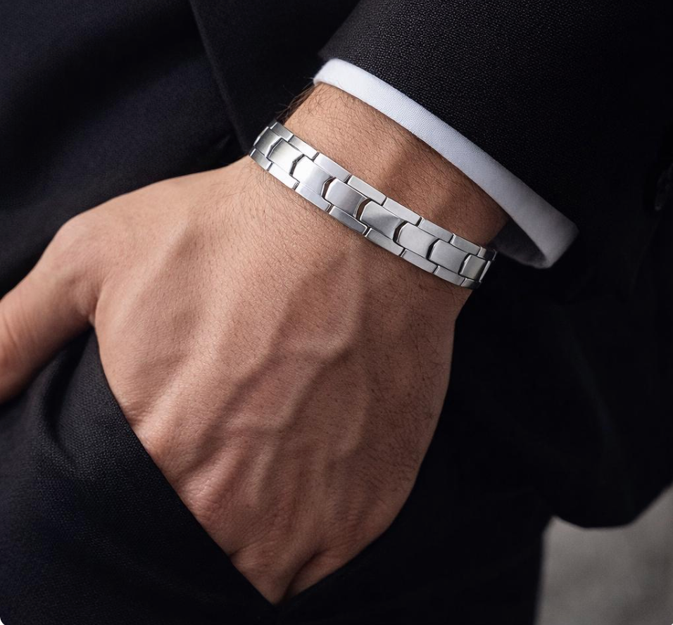 Men’s Stainless Steel, Magnetic Silver Link Bracelet