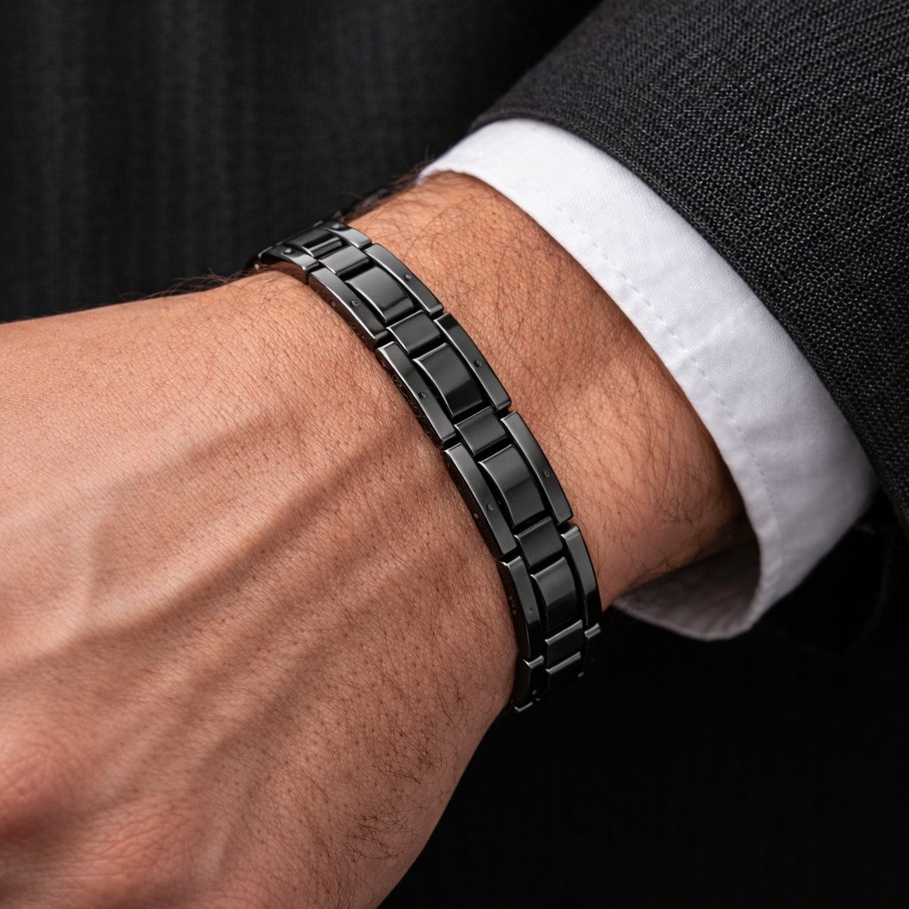 Men’s Magnetic Bracelet, Black Titanium Stainless Steel Bracelet, Natural Magnetic Link Bracelet for Men,  Modern Minimalist Jewelry