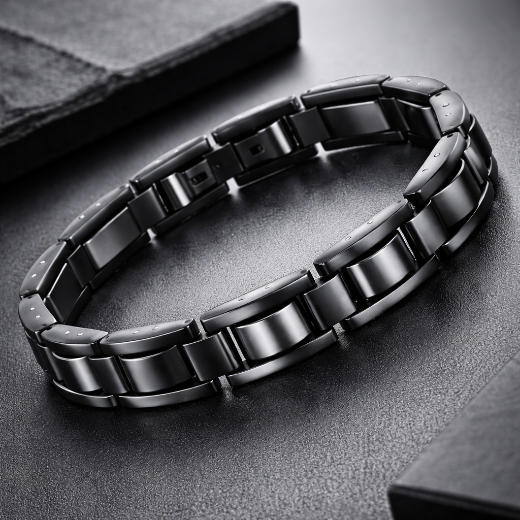 Men’s Magnetic Bracelet, Black Titanium Stainless Steel Bracelet, Natural Magnetic Link Bracelet for Men,  Modern Minimalist Jewelry